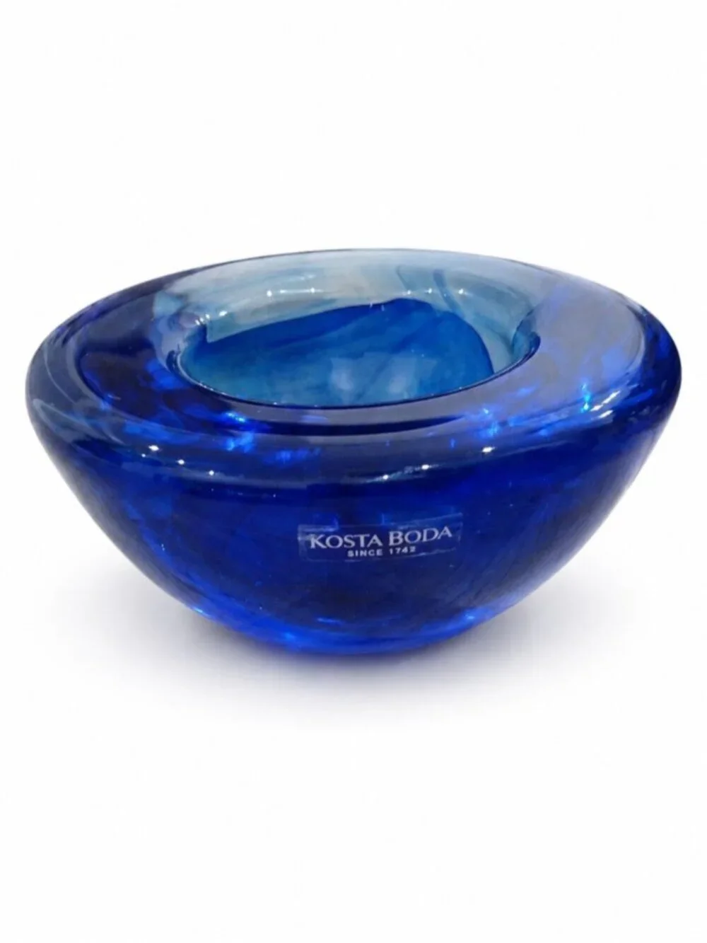 Kosta Boda Atoll Cobalt Blue Art Glass Votive Candle Holder Anna Ehrner Sweden